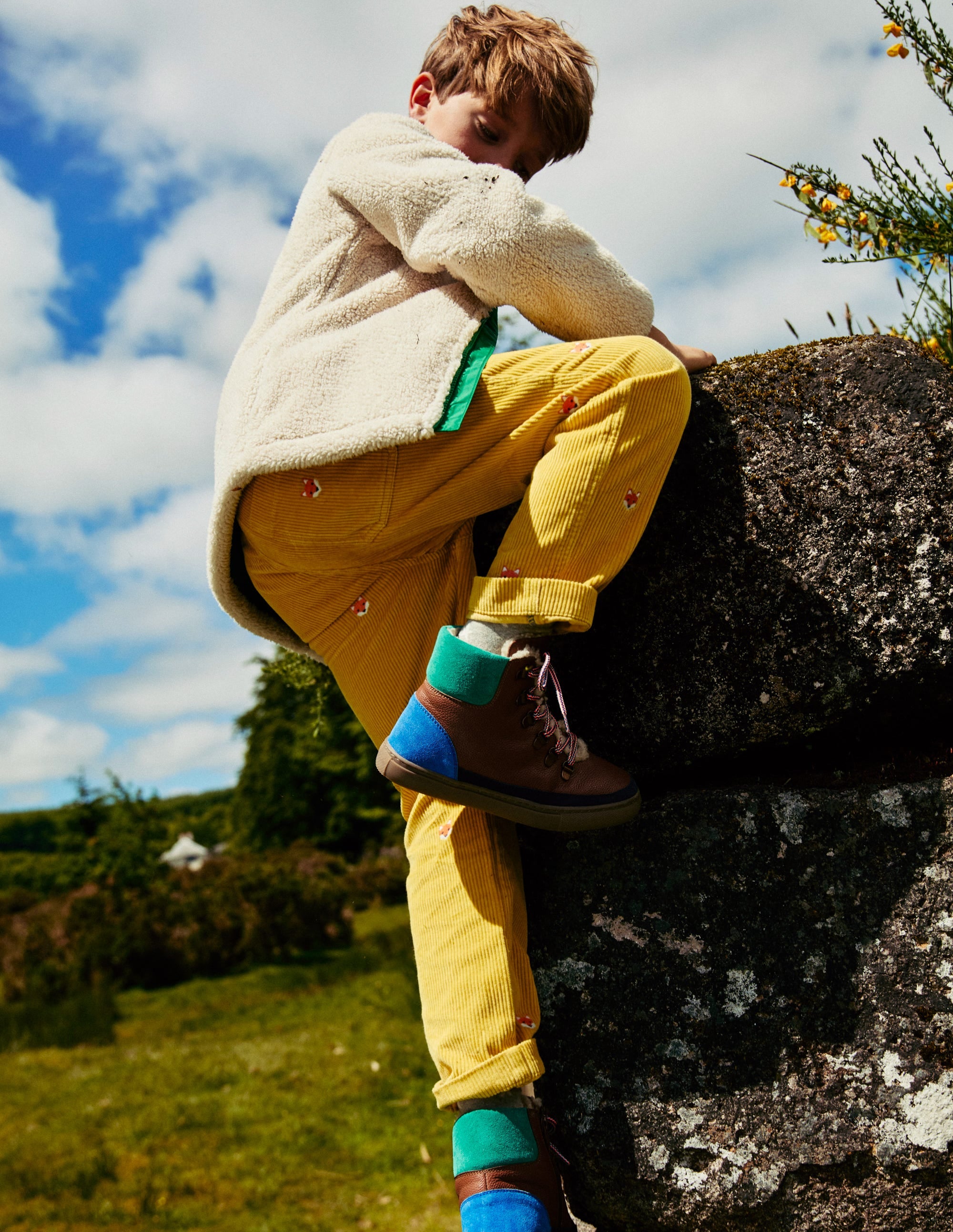 Pull-On Cord Trousers-Honeycomb Yellow Foxes - Image 4
