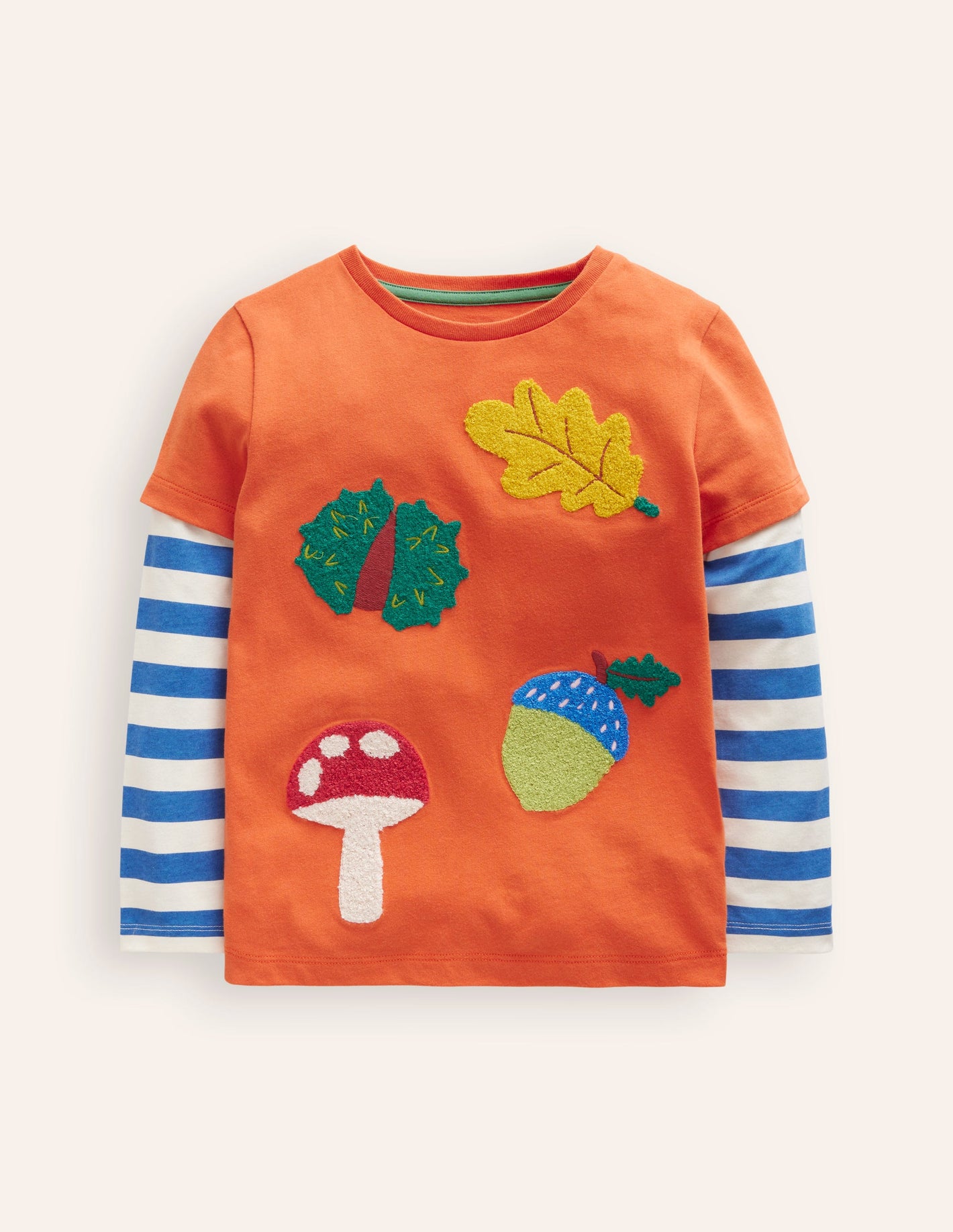 Applique Mock Sleeve T-Shirt-Autumn Maple Orange