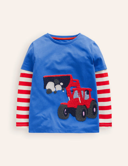 Applique Mock Sleeve T-Shirt-Greek Blue Digger