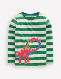 Front & Back Appliqué T-shirt-Shamrock Green Dino Family