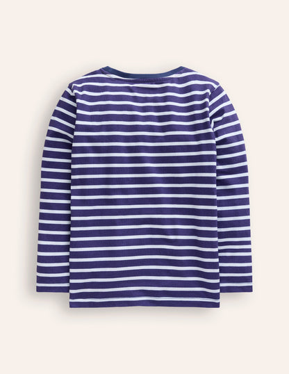 Appliqué T-shirt-Denim Blue and Ivory Pigeons-6