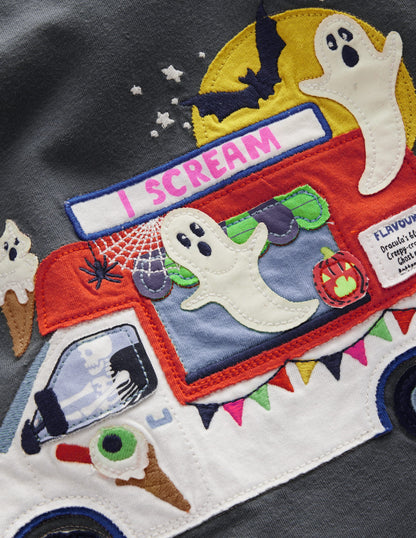 Halloween Appliqué T-shirt-Smoke Ice Cream Van