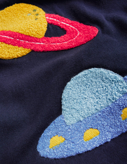 Boucle Detail T-shirt-College Navy Planets