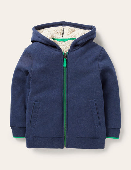 Shaggy-Lined Hoodie-College Navy Marl