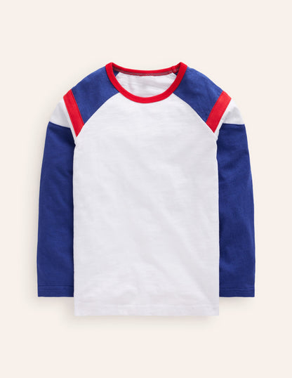 Long Sleeve Raglan T-shirt-Ivory/ Dazzling Blue