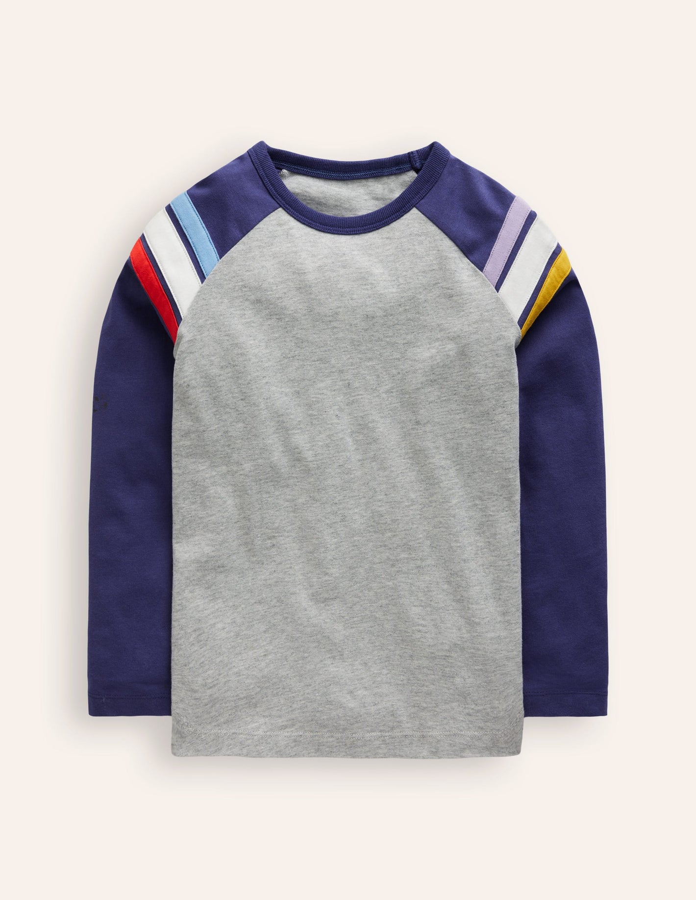 Long Sleeve Raglan T-shirt-Grey Marl/ Starboard Blue