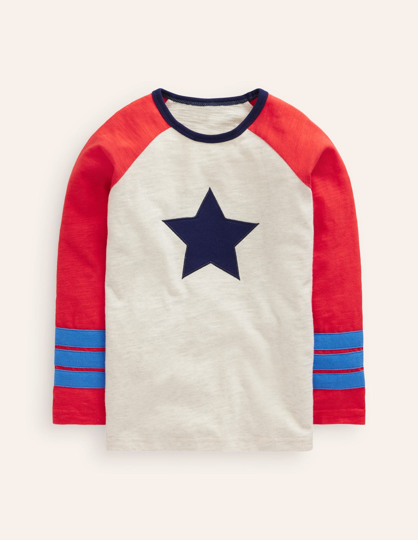 Long Sleeve Raglan T-shirt-Oatmeal Marl/ Sunset Orange