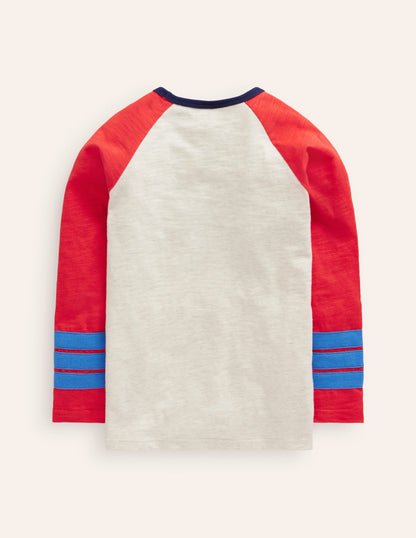 Long Sleeve Raglan T-shirt-Oatmeal Marl/ Sunset Orange