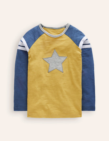 Long Sleeve Raglan T-shirt-Tropical Yellow/ Bluejay