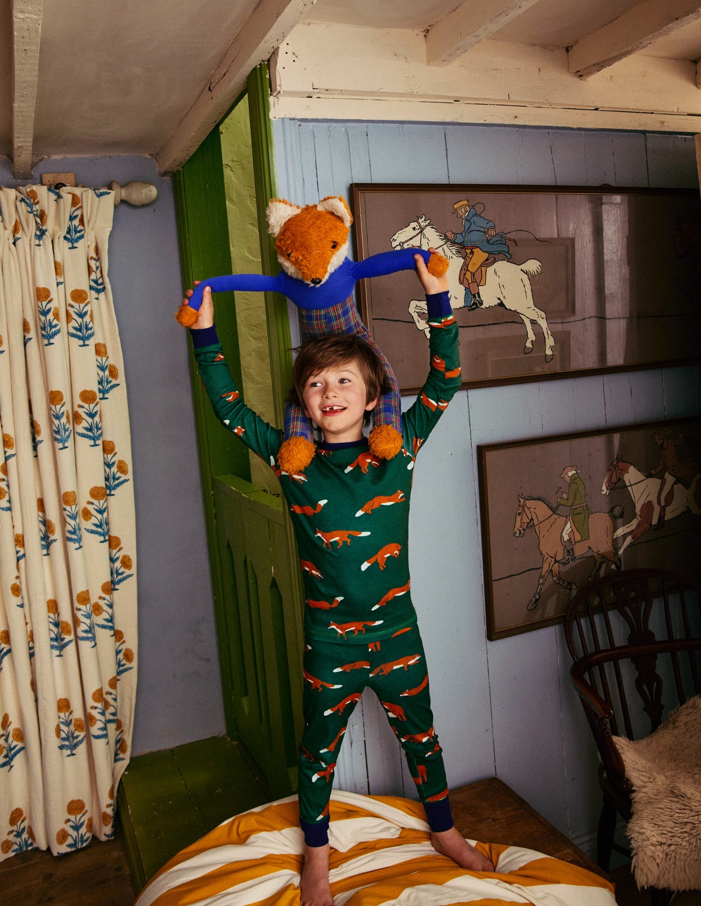 Snug Long John Pyjamas-Jewel Green Foxes