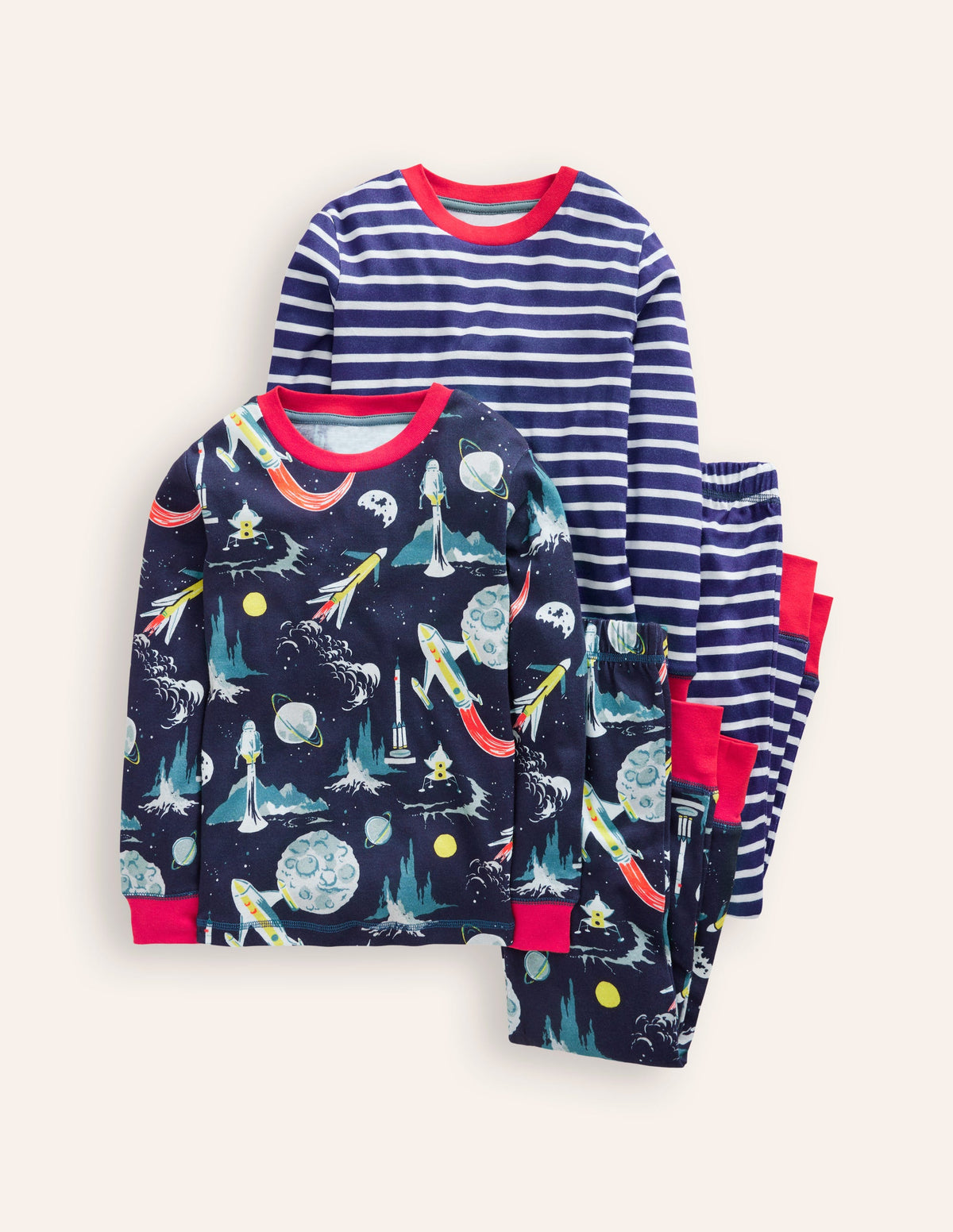 Snug Twin Pack Pyjamas-Grey Space and Navy Stripe - Image 1