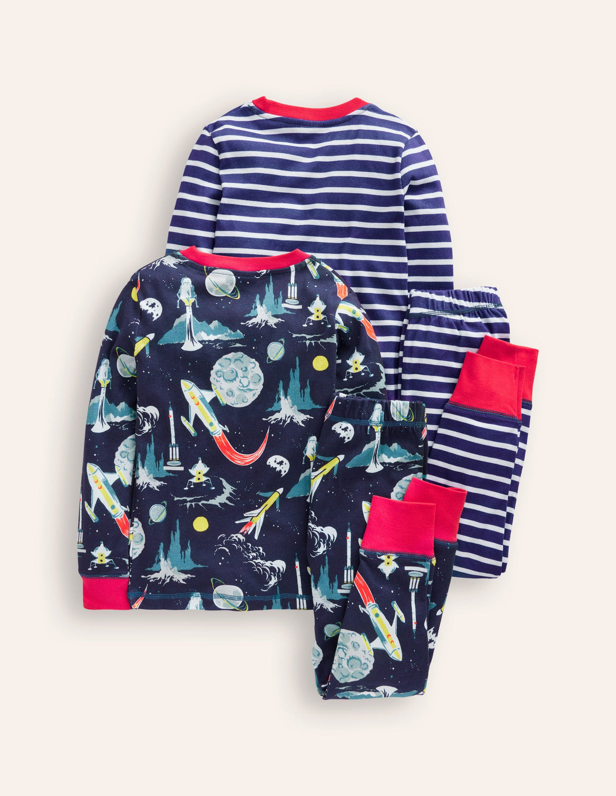 Snug Twin Pack Pyjamas-Grey Space and Navy Stripe - Image 2