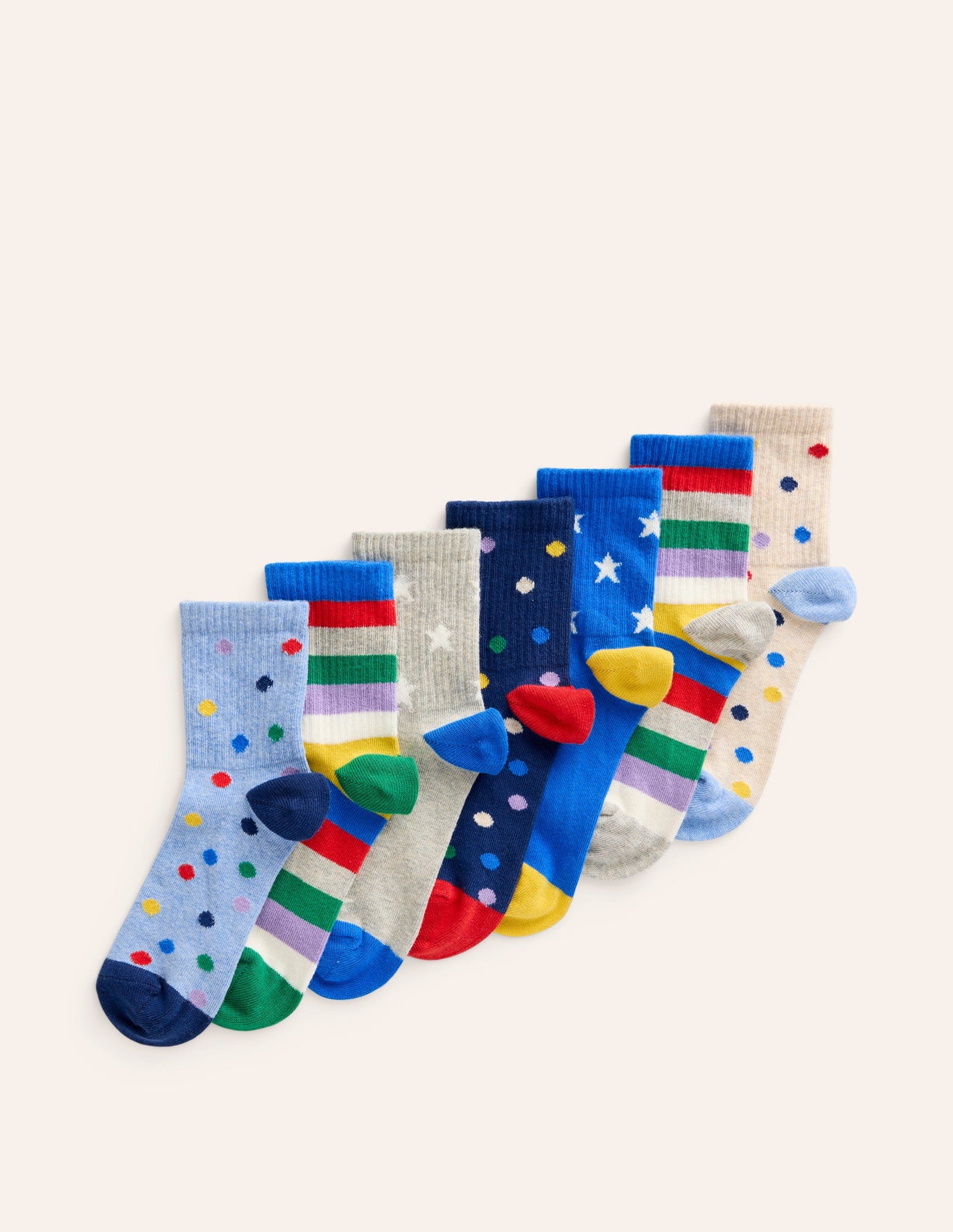 Ribbed Socks 7 Pack-Multi Spots and Stars