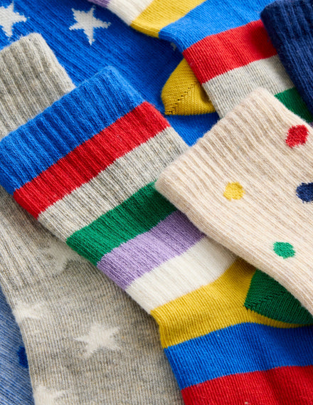7-Pack Ribbed Socks-Multi Spots and Stars