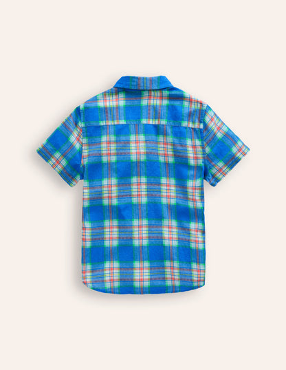 Cotton Linen Shirt-Blue/ Green Check