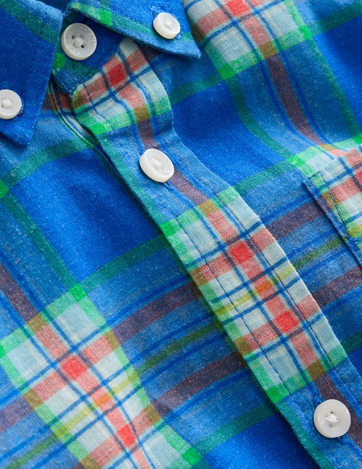 Cotton Linen Shirt-Blue/ Green Check - Image 3