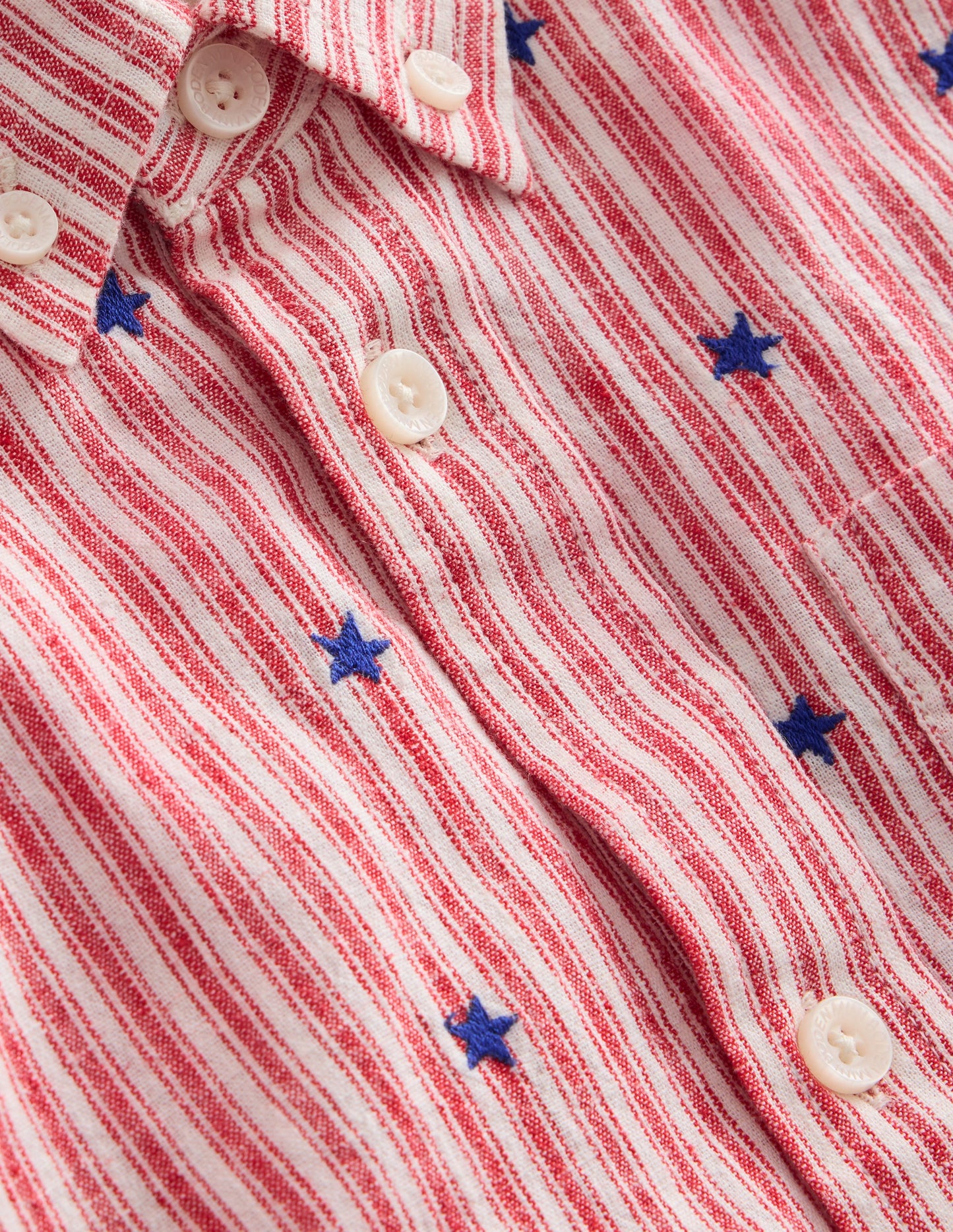 Cotton Linen Shirt-Red Stripe Star Embroidery