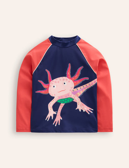 Logo Rash Vest-Sapphire Blue/ Jam Red Axolotl