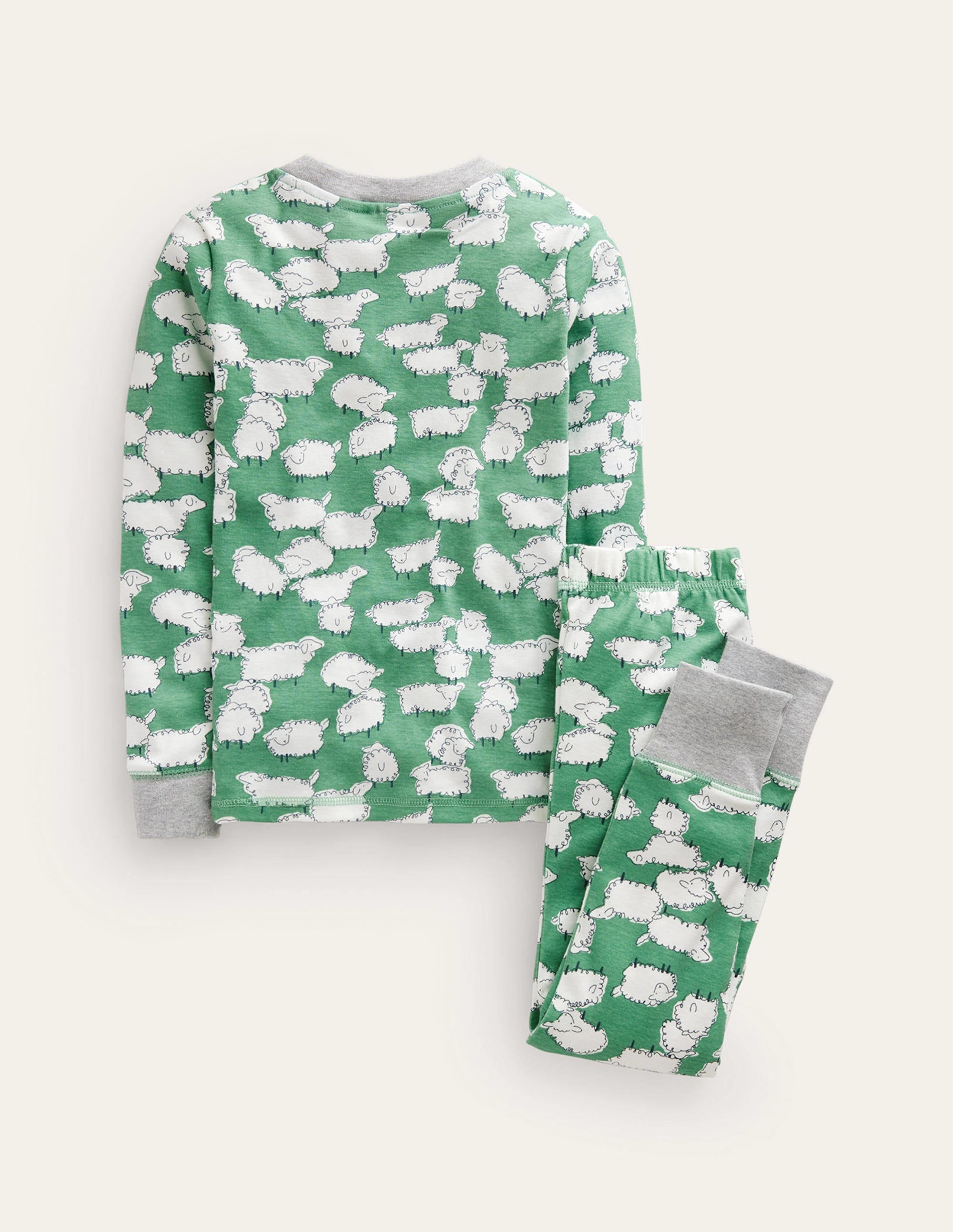 Snug Single Long John Pyjamas-Aloe Green Sheep - Image 2