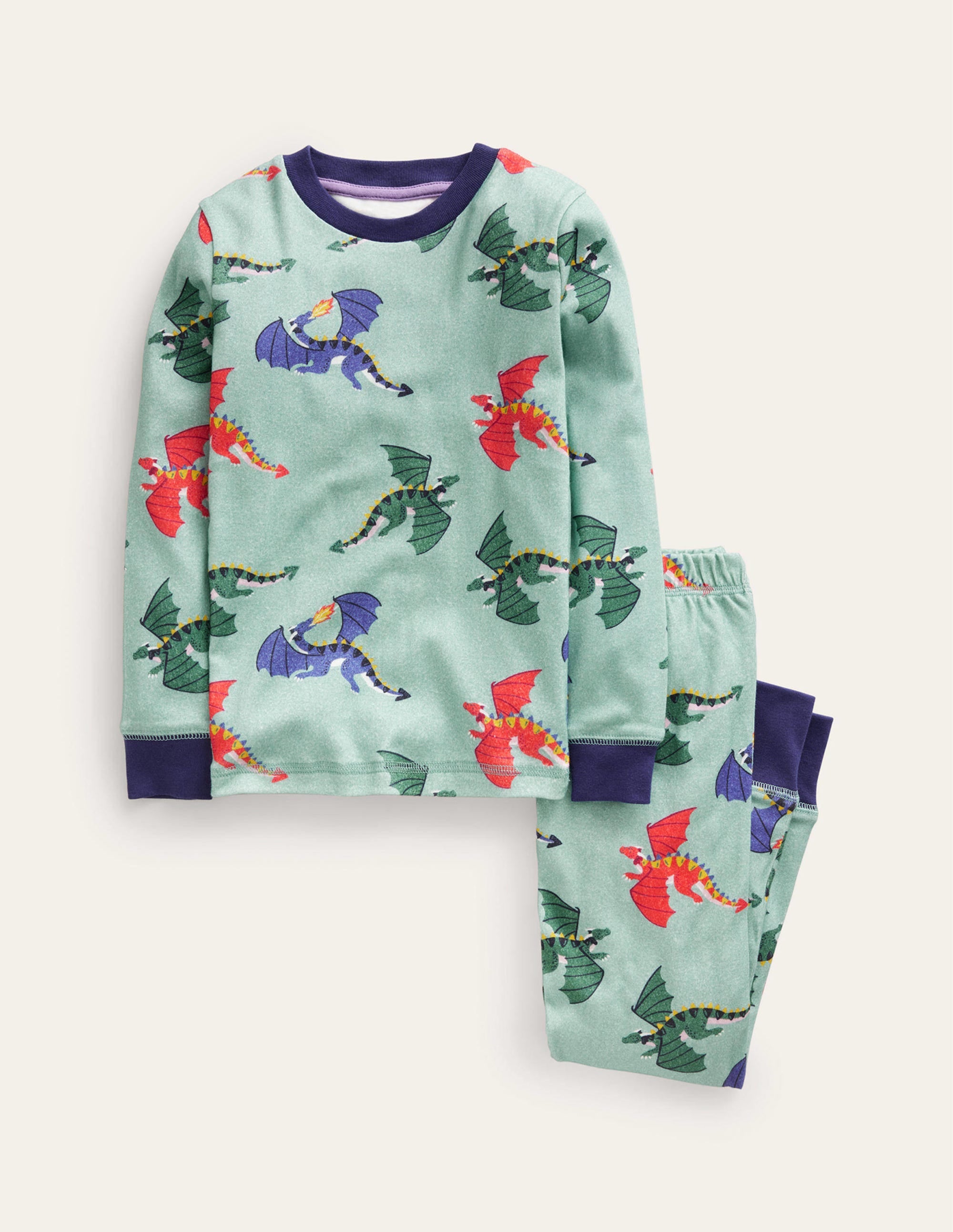 Snug Single Long John Pyjamas-Georgian Blue Dragons - Image 1