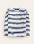 Long-sleeved Washed T-shirt-Ivory/College Navy