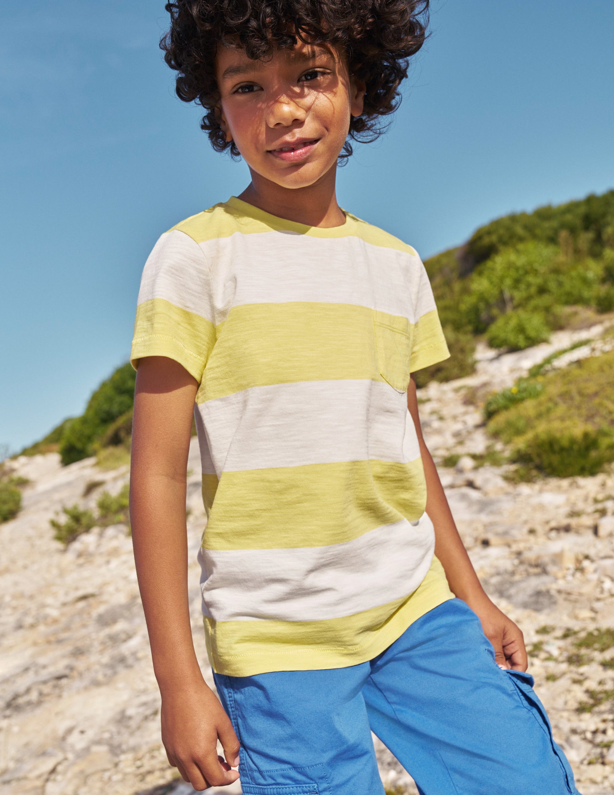 Washed Slub T-shirt-Lemon Yellow/Ivory - Image 4
