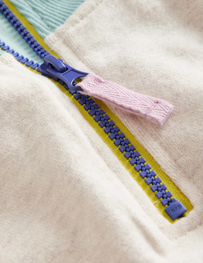 Colourblock Half Zip Sweat-Oatmeal Marl Colourblock-3