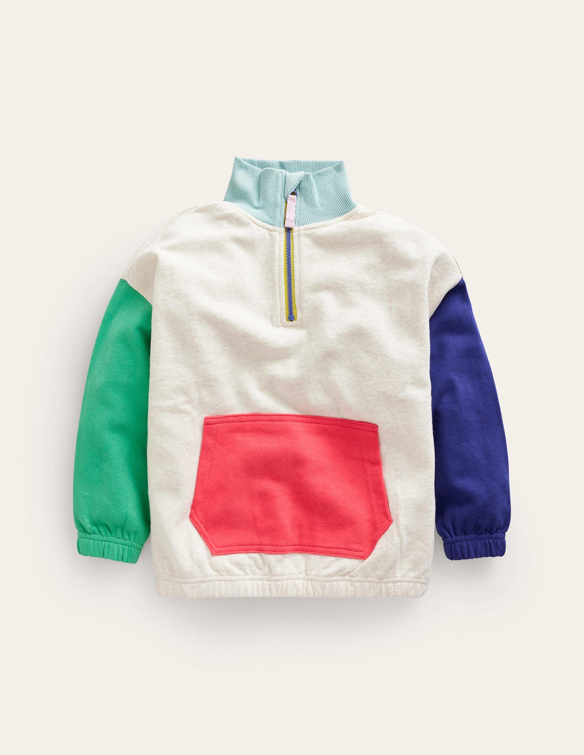 Colourblock Half Zip Sweat-Oatmeal Marl Colourblock-1