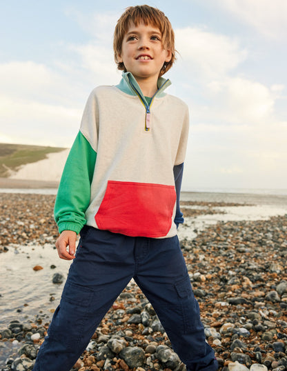 Colourblock Half Zip Sweat-Oatmeal Marl Colourblock-4