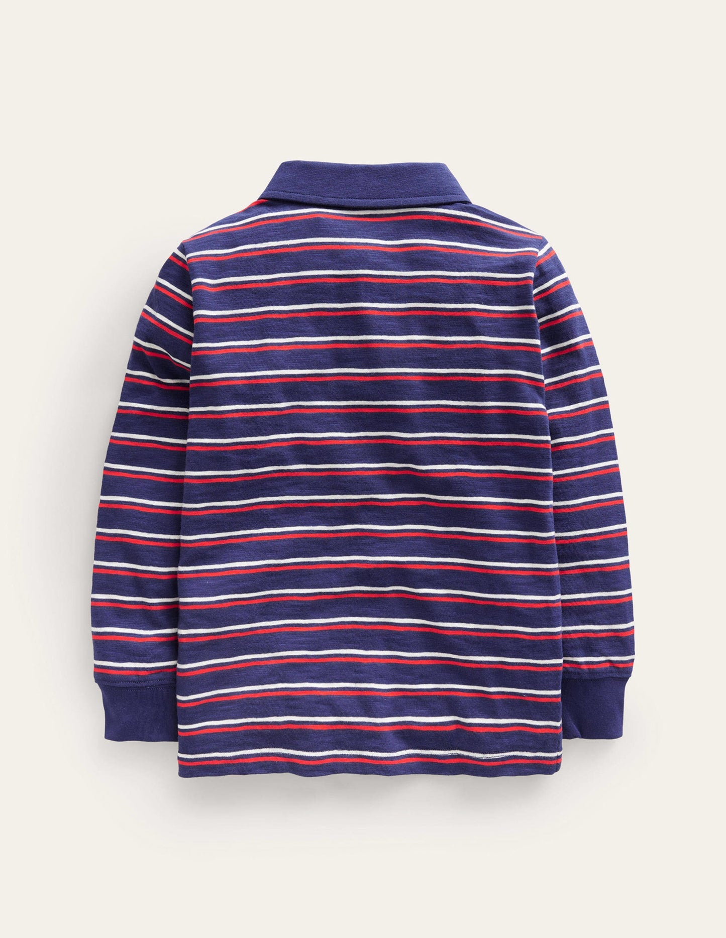 Slubbed Long-Sleeve Polo Shirt-Ivory/Sapphire Blue/Poppy Red