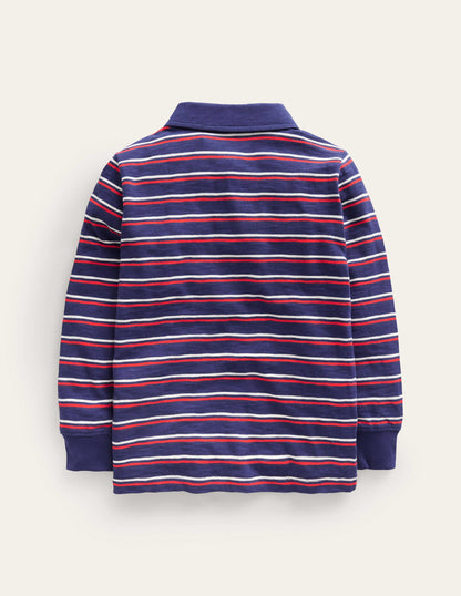 Slubbed Long-Sleeve Polo Shirt-Ivory/Sapphire Blue/Poppy Red-2
