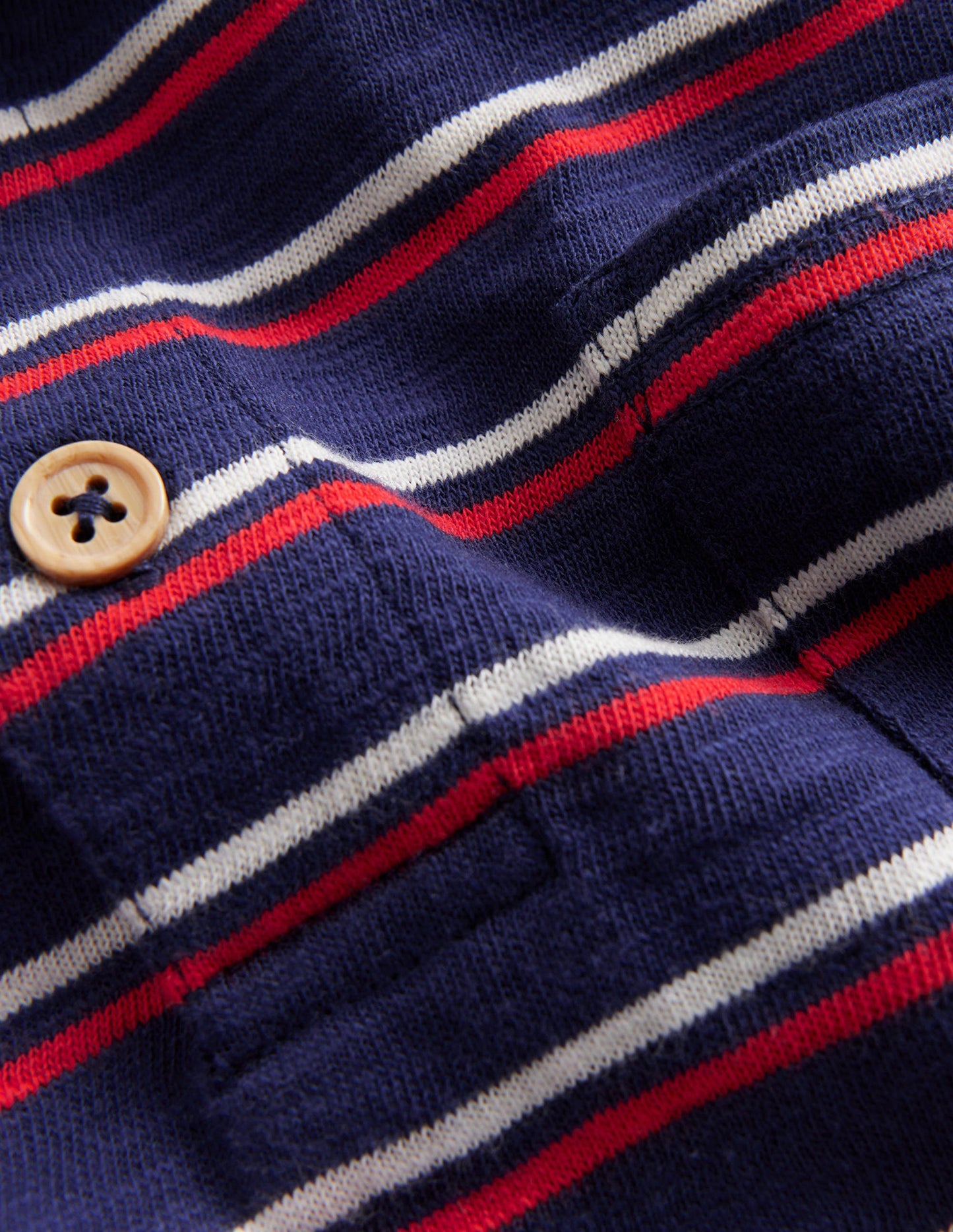 Slubbed Long-Sleeve Polo Shirt-Ivory/Sapphire Blue/Poppy Red