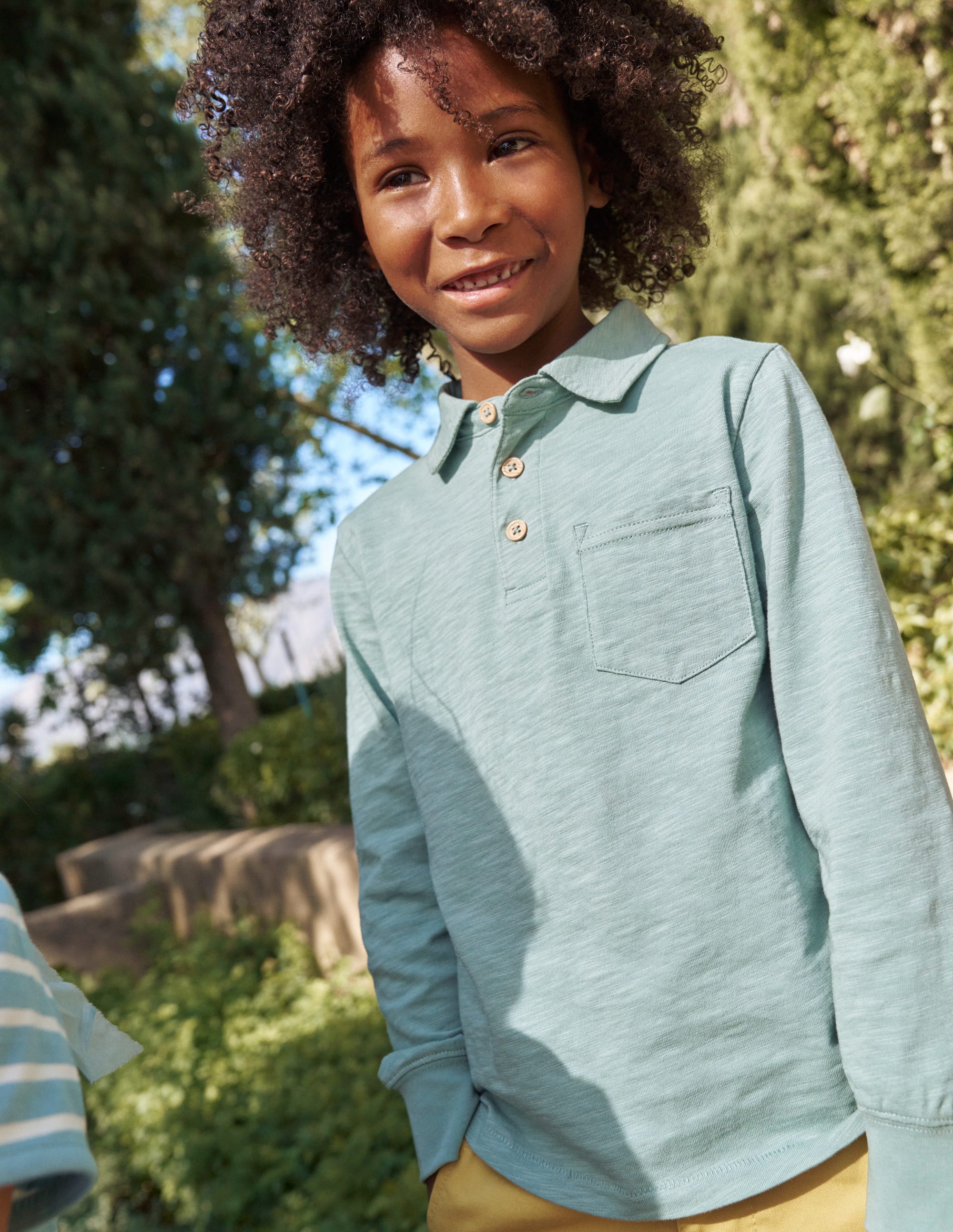 Slubbed Long-Sleeve Polo Shirt-Smoke Green - Image 4