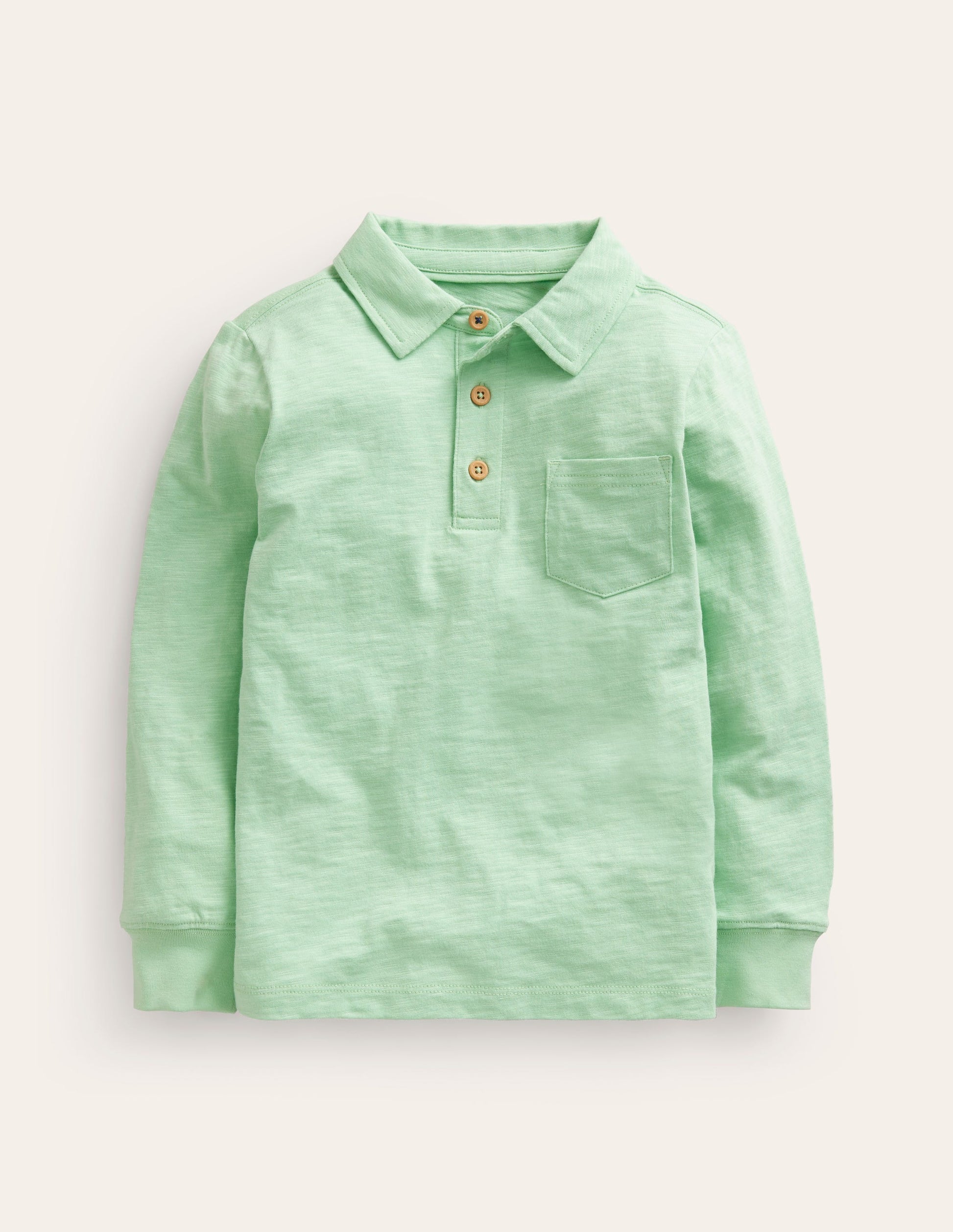 Slubbed Long-Sleeve Polo Shirt-Pistachio Green-1