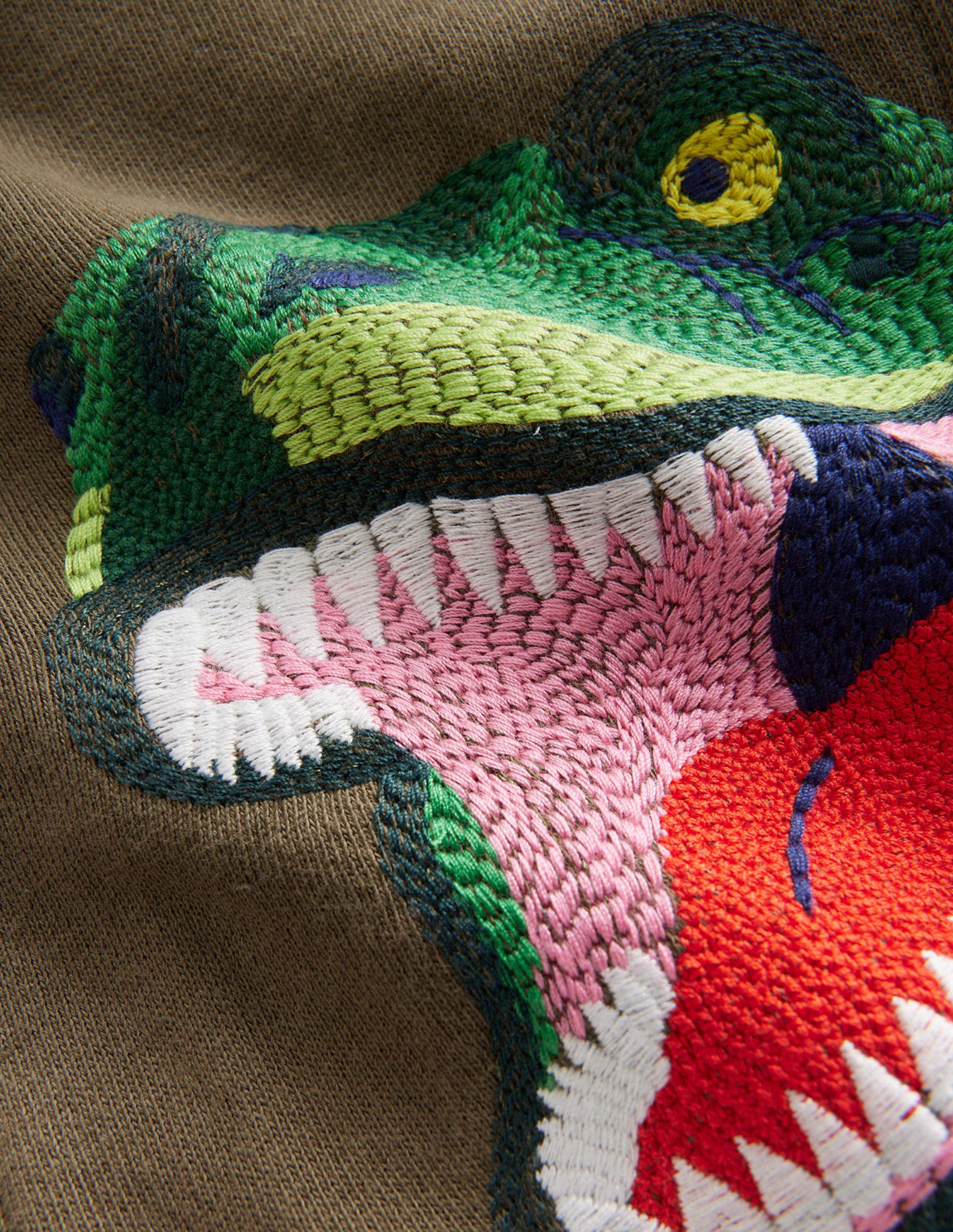 Shaggy-lined Appliqué Hoodie-Classic Khaki Dinosaur-3