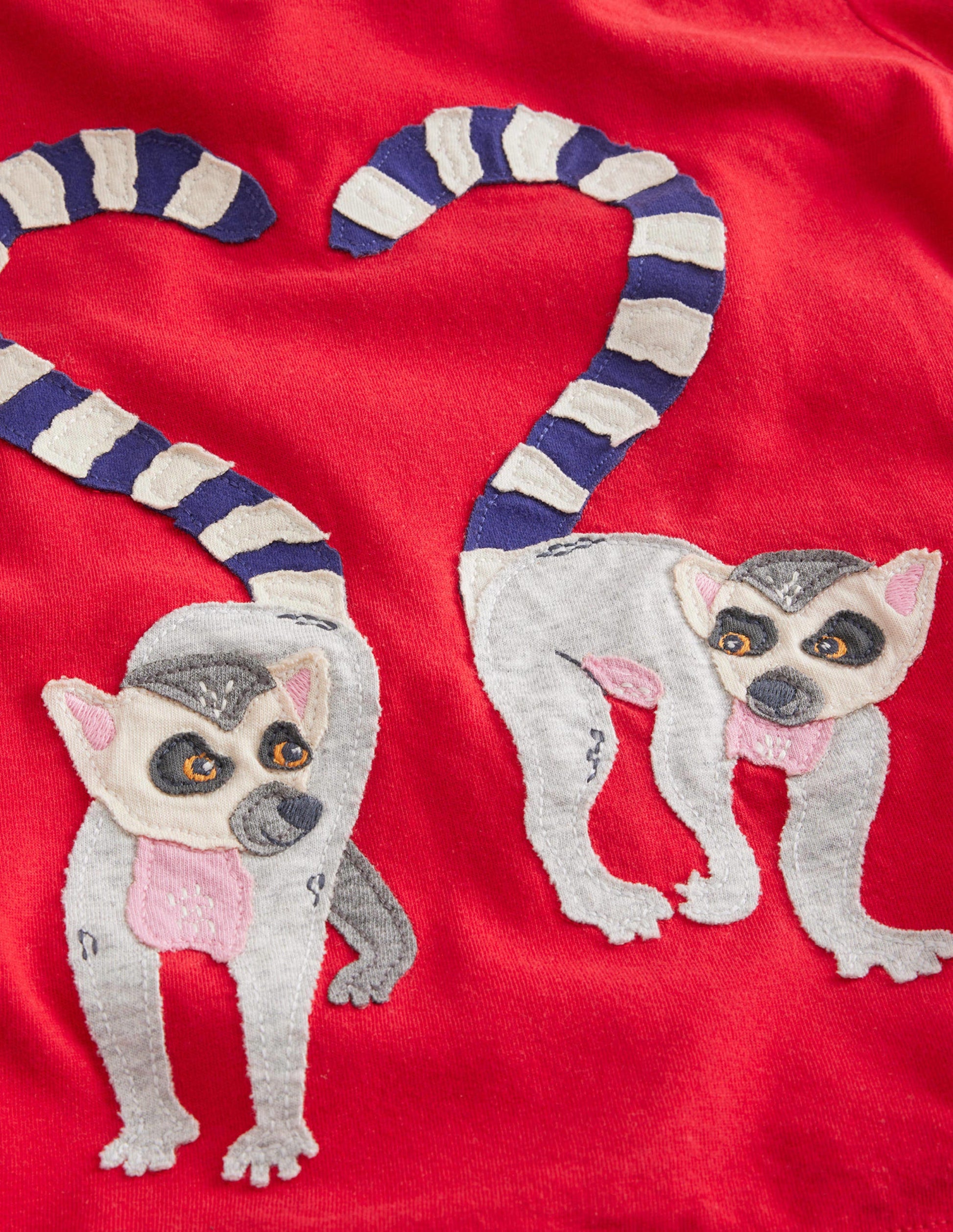 Lemur Appliqué T-shirt-Poppy Red Lemurs-3