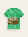 Superstitch Animal T-shirt-Pea Green Otters