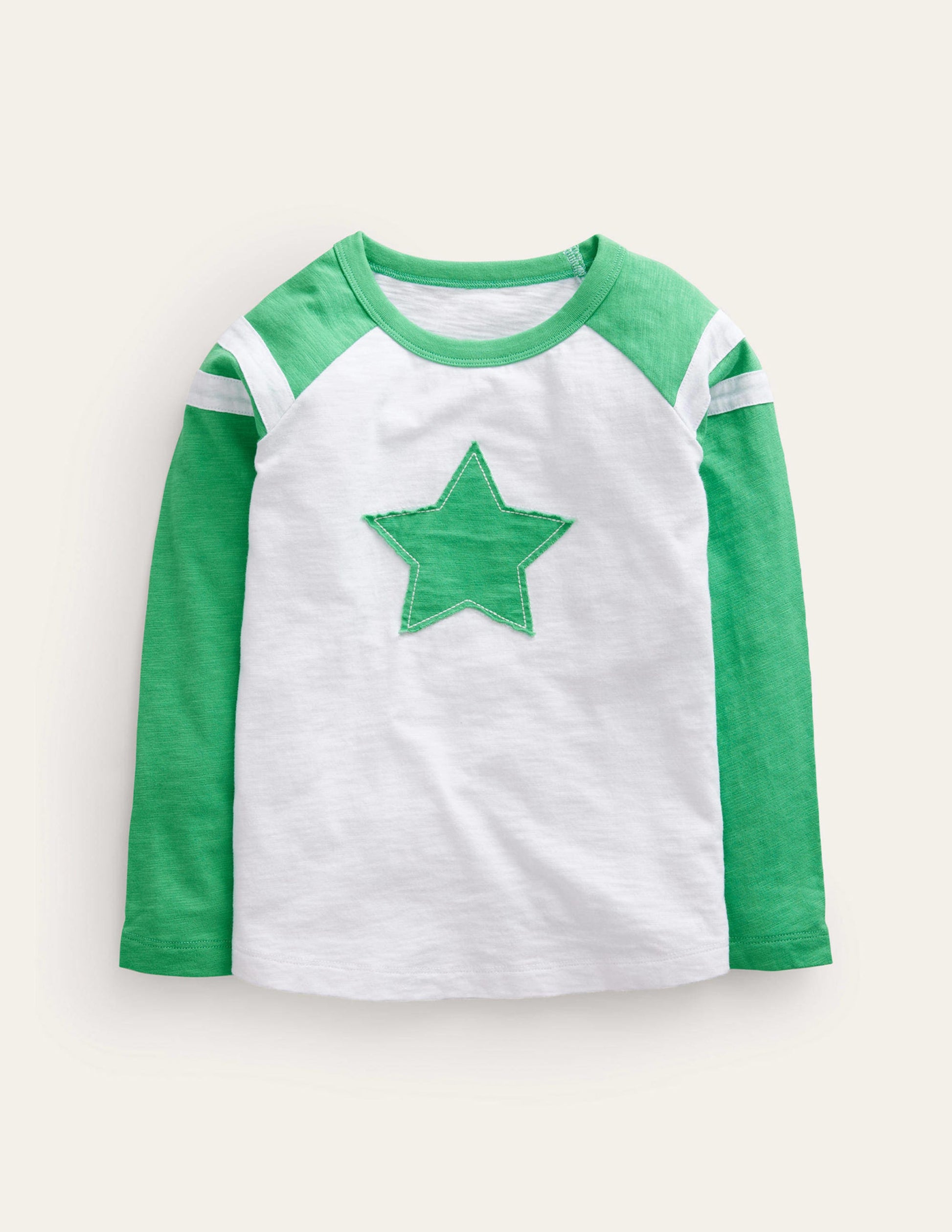 Long Sleeve Raglan T-shirt-White/Green Star-1