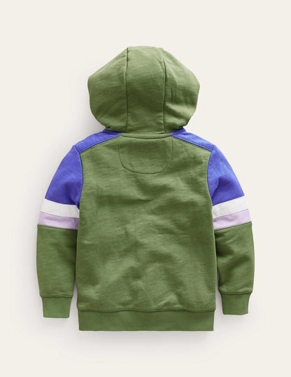 Colourblock Zip Hoodie-Safari Green/Blue Heron-2