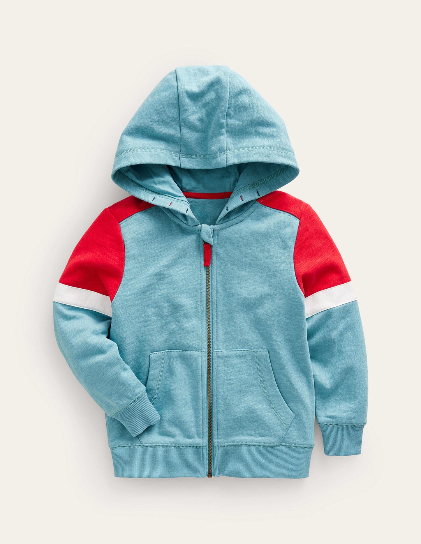 Colourblock Zip Hoodie-Duck Egg Blue/Poppy Red