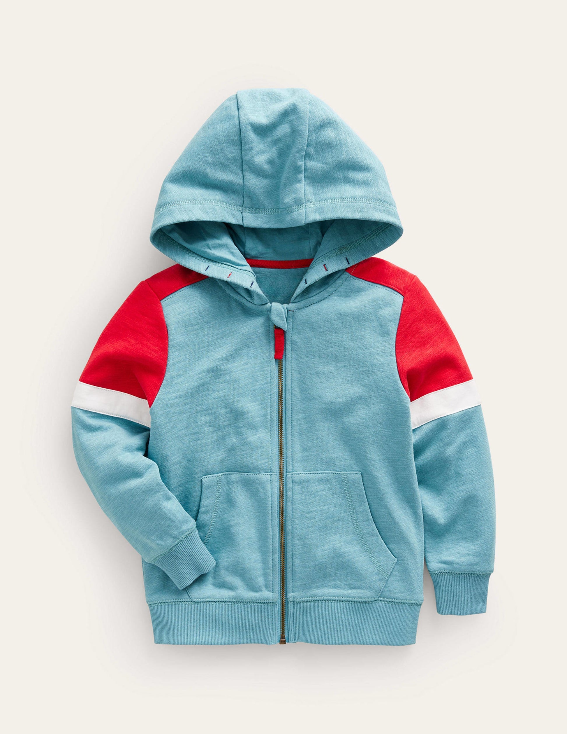 Colourblock Zip Hoodie-Duck Egg Blue/Poppy Red-1