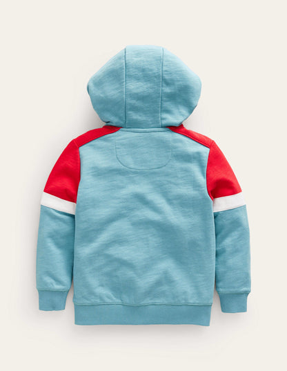 Colourblock Zip Hoodie-Duck Egg Blue/Poppy Red-2