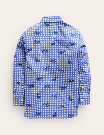 Whale Embroidered Shirt-Sapphire Blue Wale Embroidery