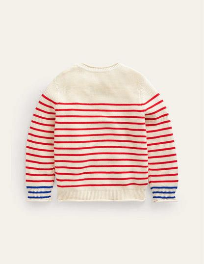 Nautical Stripe Jumper-Ecru Marl and Jam Red Stripe-3