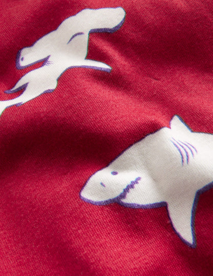 Snug Short John Glow Pyjamas-Red Sharks