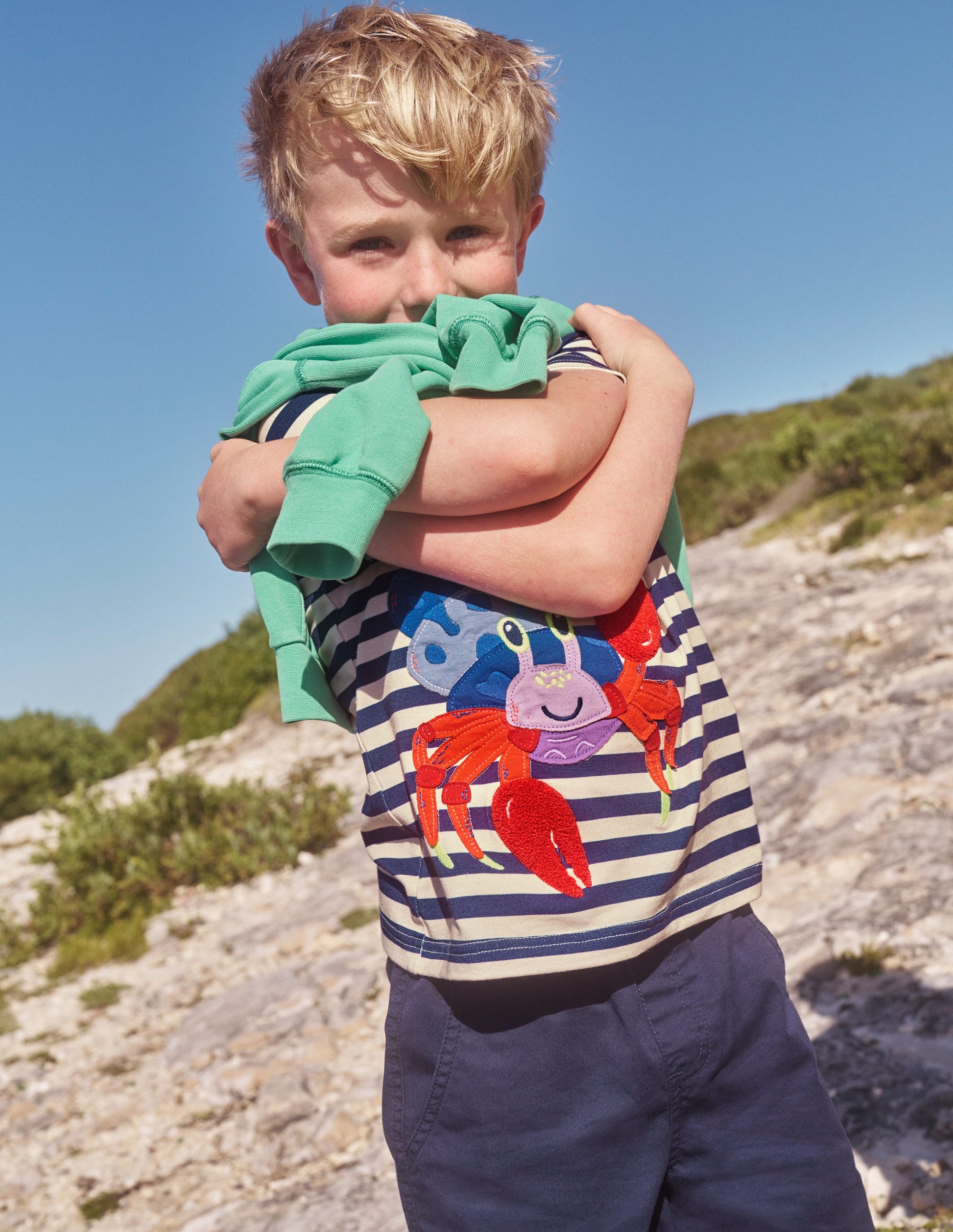 Appliqué Crab T-shirt-Sapphire Blue/Ivory Crabs-1