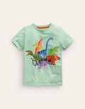 Riso Printed T-shirt-Pistachio Green Dinos