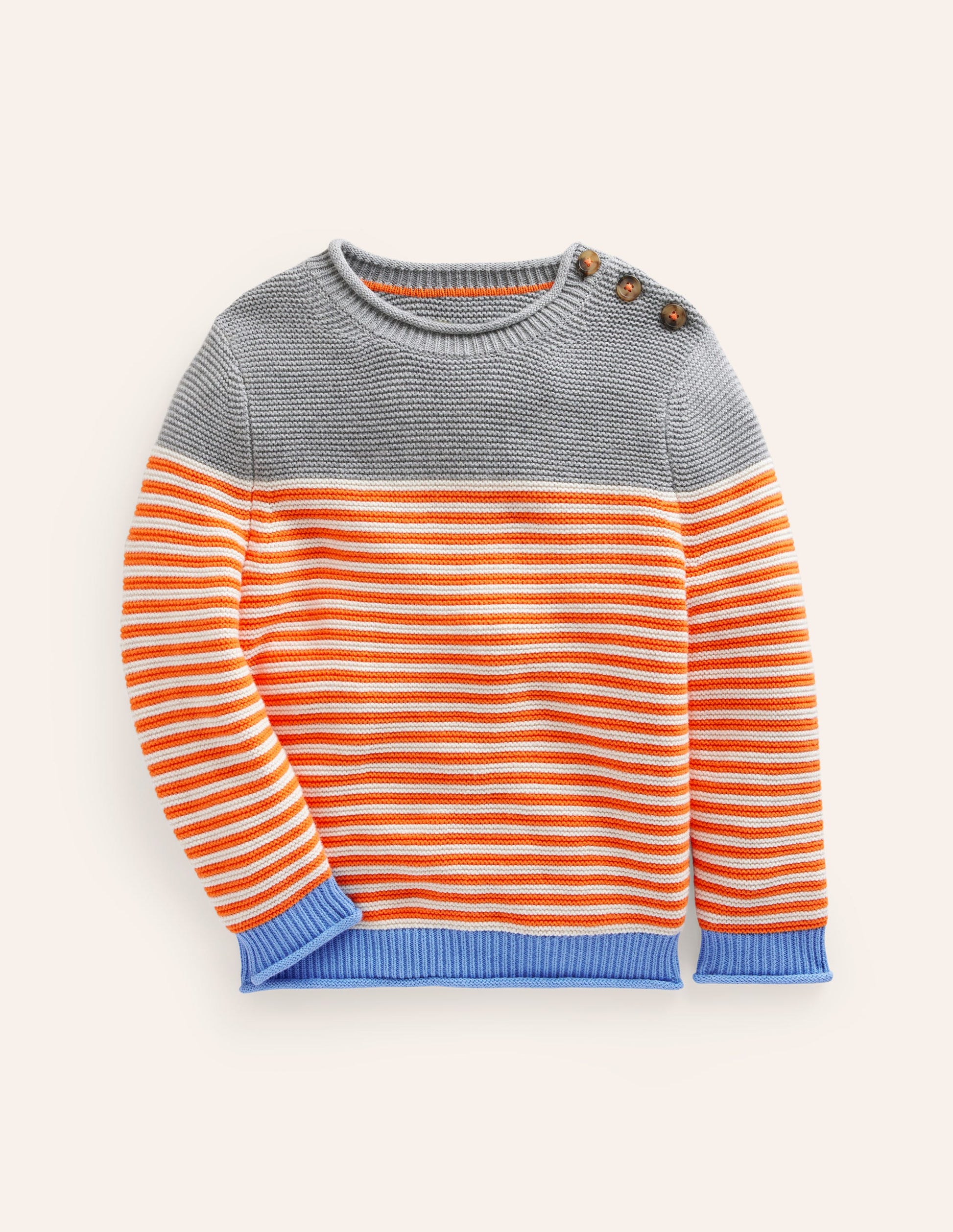 Everyday Stripe Cotton Jumper-Terracotta Orange & Ecru Marl-1