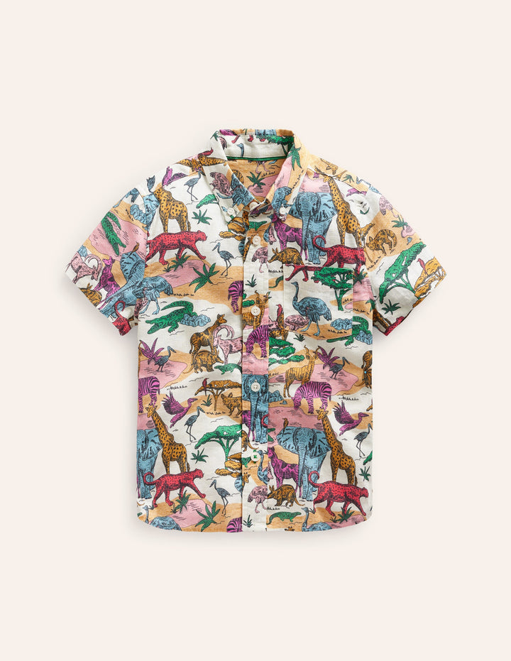 Cotton Linen Shirt-Multi Savannah Scene
