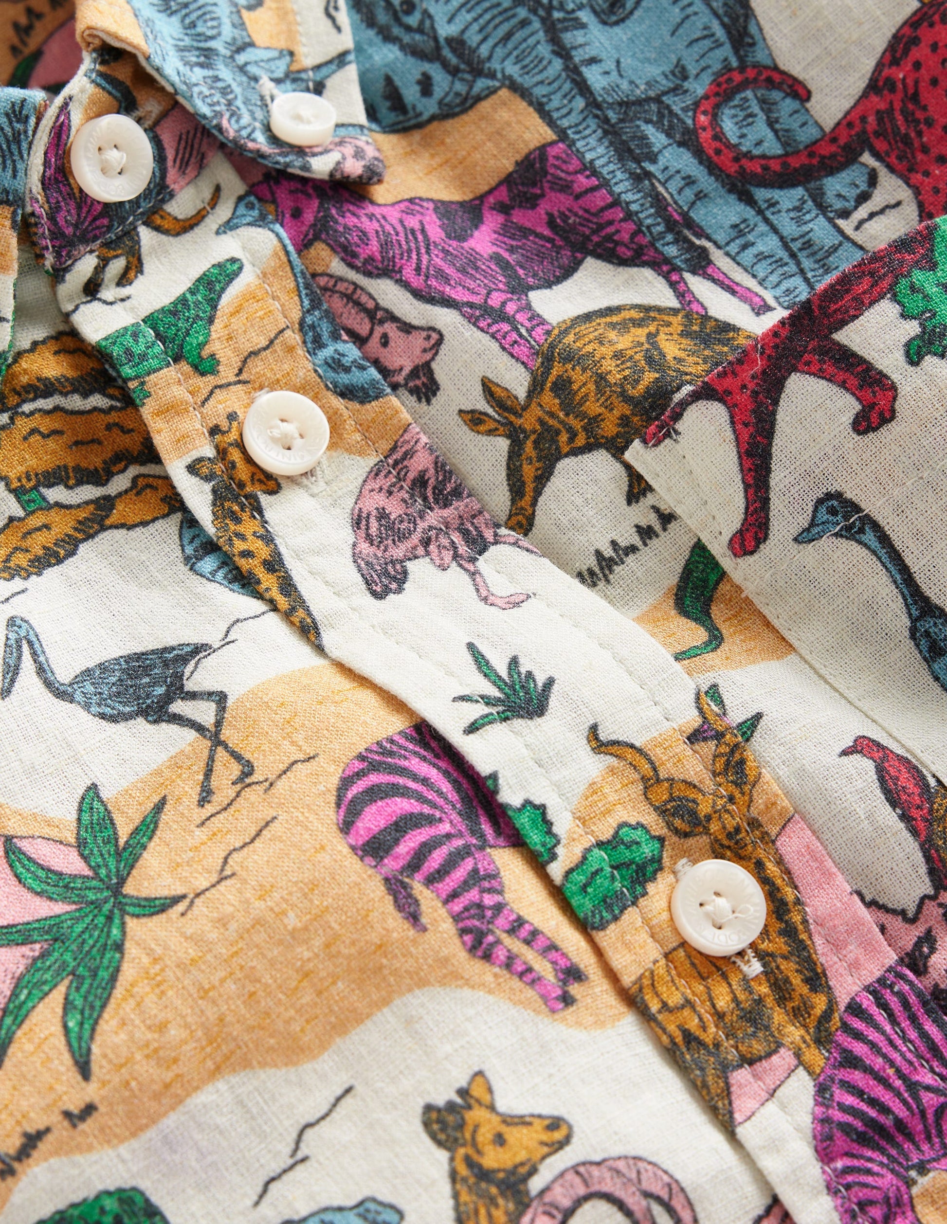 Cotton Linen Shirt-Multi Savannah Scene-3
